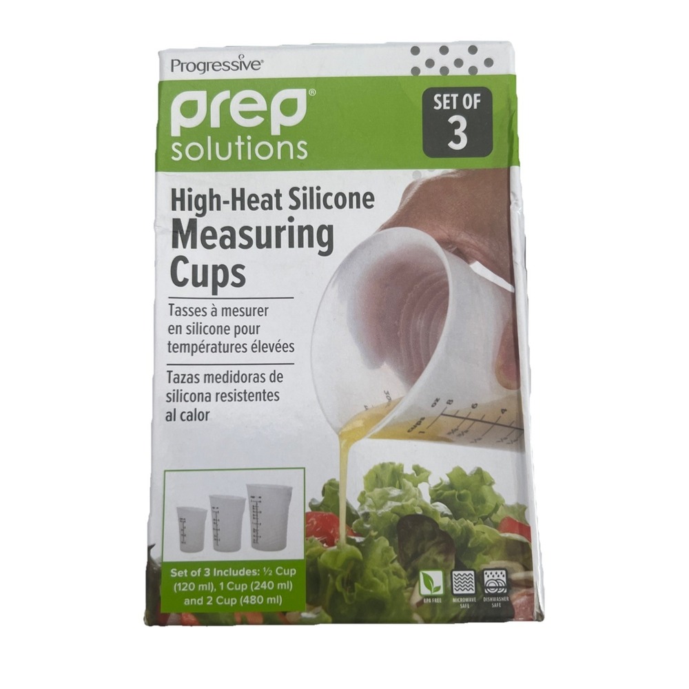 A Prep Solutions High Heat Silicone Measuring Cups, Set Of 3, 2 And .5 Cup. NIB